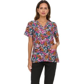 Scooby-Doo Women's All Over Print, V-Neck Scrub Top with Pockets - Comfortable Work Uniform