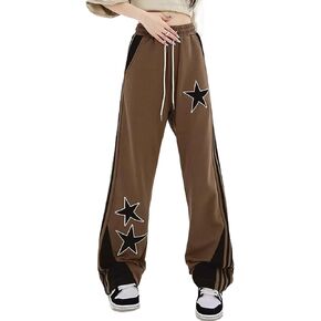 Womens Sporty Side Striped Joggers Drawstring Waist Y2K Star Baggy Sweatpants with Pockets