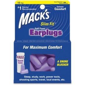 Mack's Slim Fit Soft Foam Earplugs, 10 Pair - Small Ear Plugs for Sleeping, Snoring, Traveling, Concerts, Shooting Sports and Power Tools - Pack of 2