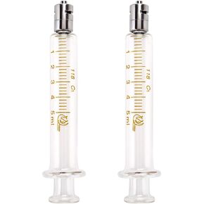 2Pack 10ml/cc Glass Syringes With Metal Head and Caps for Industry or Labtoratory