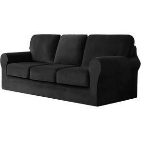 UNBBRRL 7 Piece Ektorp Sofa Cover Stretch, for 1 Base Cover, 3 Seat Cushion Covers and 3 Backrest Covers, for Living Room Furniture Couch Cover Thicker Velvet Fabric (Dark Green)