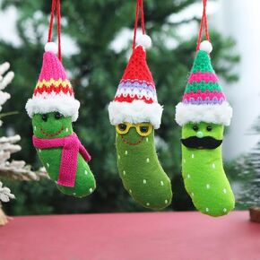 3 Pack Pickle Ornament Christmas Pickle in Santa Hat Ornaments, Plush Pickle Ornaments for Christmas Tree Hide The Pickle Ornament, Green Pickles German Christmas Decorations (3)