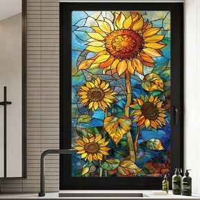 Stained Glass Window Film,Frosted Glass Window Film for Bathroom,Front Door,Home,Sun Blocking Heat Control,Static Cling 17.7"x39.5" (BH095)