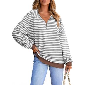 EVALESS Oversized Striped Sweatshirt for Women Casual Color Block Long Sleeve Shirts Quarter Zip Pullover Tops Fall Outfits