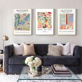 Matisse Wall Decor Aesthetic Wall Decors Vintage Minimalist Art Prints Boho Wall Art Pictures Large Room Wall Decors Artworks 16 * 24 Inch*3 Unframed (C)