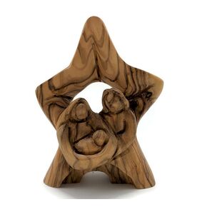 Holy Land Crafts Nativity Scene Holy Family Wood, Olive Wood Nativity Small Hand Carved in the Holy Land, Religious Christmas Decorations for Home, Mary Joseph and Baby Jesus Statue