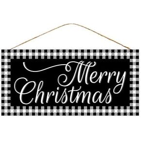 12 Wooden Sign: Black/White Merry Christmas Wood Sign - Black and White Buffalo Check Christmas Sign for Wall or Door