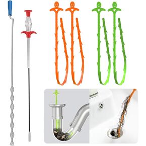 Anordsem 6 in 1 Drain Clog Remover, Drain Hair Catcher, Sink Snake Cleaner, Flexible Drain Auger, Drain Cleaner for Sewer, Toilet, Kitchen, Bathtub