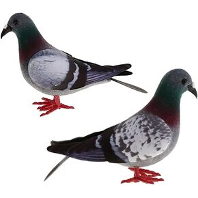LOGOFUN 2 Pcs Realistic Foam Pigeon Artificial Pigeon Figurine Fake Dove Model for Home Garden Lawn Backyard Decoration