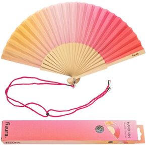 Fisura - Original gradient folding fan. Red handheld folding fan for women. Hanger included. Fans for wedding, party, gift.