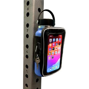 Gym Mate Magnetic Water Bottle Sleeve with see-through phone access. Attaches Magnetically to Metal Surface so Your Bottle is Always Within Reach. Use your phone without taking it out of the pouch.