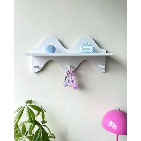 Floating Shelves for Wall Shelf with Hooks Key Holder Purse Rack Hanger Wood Small Cute Shelf for Bathroom Bedroom Game Room (sage green)