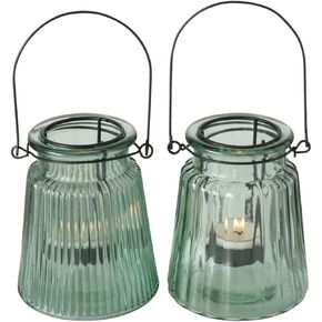 حوامل شموع صغيرة عائمة من Modern Farmhouse، مجموعة مكونة من قطعتين، أجهزة حديدية ريفية، زجاج مطلي باللون الأخضر المريمي، 4.75 بوصة (12 سم) in Kuwait