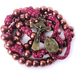 Divine Mercy Bronze Paracord Catholic Rosary Beads, Crosses, Crucifixes
