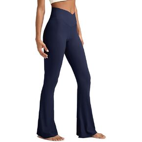 Women's Crossover Flare Leggings, High Waisted Wide Leg Flared Yoga Pants Navy Blue