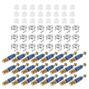 uxcell 24 Sets Cam Locks for Furniture, 32mm Cam Lock Nut and Screw, 3 in 1 Furniture Connecting Fasteners with Dowel Eccentric Wheels Pre-Inserted Nuts for Cabinet Bookcase, Blue
