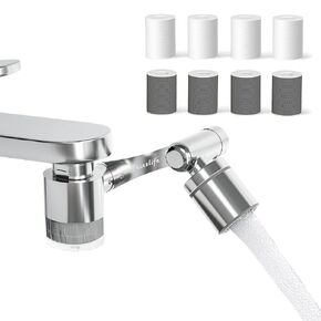 Frizzlife Splash-Proof Sink Faucet Extender with Filter, Certified Reduce 99% Chlorine, 1440° Rotating Tap Aerator, 3 Modes Spray Attachment for Kitchen/Bathroom/Toddlers, 8pcs Replacement Filter