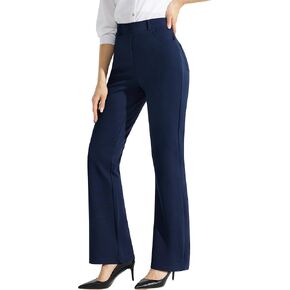 سروال Libin النسائي ذو الرقبة الطويلة مقاس 30 بوصة، سروال عمل كاجوال عالي الخصر وقابل للتمدد للنساء، بنطلون مكتب اليوغا مع 4 جيوب، أزرق داكن، 10 in Kuwait