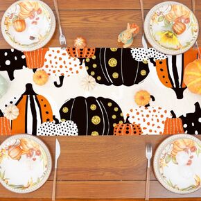Patio Choice Fall Table Runner Autumn Pumpkins Maple Leaves Sunflower Wreath Table Decor Thanksgiving Dining Kitchen Fall Decorations for Home 13×72 Inches