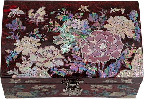 February Mountain Mother of Pearl Jewelry Organizer Box Gift for her Jewelry Boxes for Women 2 Layers Jewelry Storage Case with Large Mirror Antique Vintage Room décor Trinket Keepsake Box in Kuwait