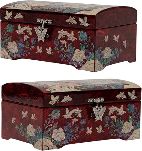 February Mountain Mother of Pearl Jewelry Organizer Box Gift for her Jewelry Boxes for Women 2 Layers Jewelry Storage Case with Large Mirror Antique Vintage Room décor Trinket Keepsake Box in Kuwait