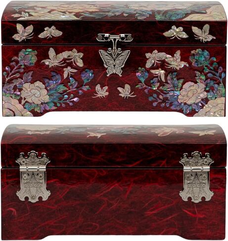 February Mountain Mother of Pearl Jewelry Organizer Box Gift for her Jewelry Boxes for Women 2 Layers Jewelry Storage Case with Large Mirror Antique Vintage Room décor Trinket Keepsake Box in Kuwait