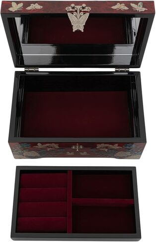 February Mountain Mother of Pearl Jewelry Organizer Box Gift for her Jewelry Boxes for Women 2 Layers Jewelry Storage Case with Large Mirror Antique Vintage Room décor Trinket Keepsake Box in Kuwait