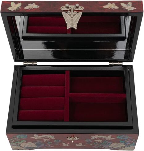 February Mountain Mother of Pearl Jewelry Organizer Box Gift for her Jewelry Boxes for Women 2 Layers Jewelry Storage Case with Large Mirror Antique Vintage Room décor Trinket Keepsake Box in Kuwait