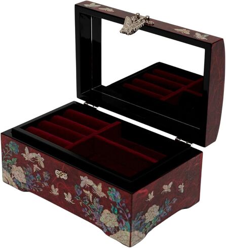 February Mountain Mother of Pearl Jewelry Organizer Box Gift for her Jewelry Boxes for Women 2 Layers Jewelry Storage Case with Large Mirror Antique Vintage Room décor Trinket Keepsake Box in Kuwait