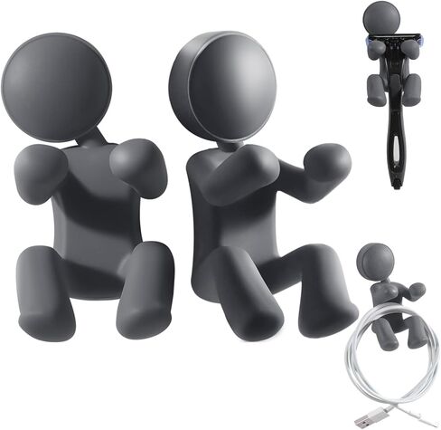 4Pcs Creative Silicone doll Multifunction Hook,Waterproof Self-adhesion Wall Hooks for Kitchen Bathroom,for Clip & Hanging Razor,Key,etc,Bathroom Accessories（Gray）Unique Gifts for best friend in Kuwait