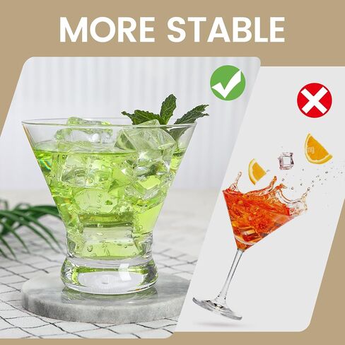 Martini Glasses Set of 4, Stemless Martini Cocktail Glasses for Margarita, Manhattan, Cosmopolitan, Home Bar, Evening Parties, Birthdays, Housewarming Gift, Crystal Clear 8.5 OZ in Saudi Arabia