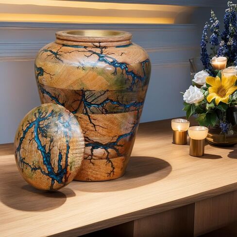 Urn for Human Ashes Large Wooden urn for Cremation Adult urn Box for Ashes Personalized Wooden urn Burial urn for Funeral Wood Box (Green 01) in Kuwait