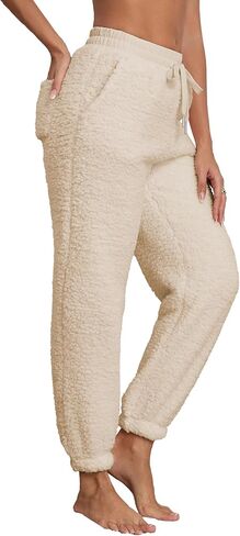 بنطلون رياضي نسائي شتوي من صوف الشيربا من Famulily برباط الخصر بنطلون رياضي سميك حراري مع جيوب in Kuwait