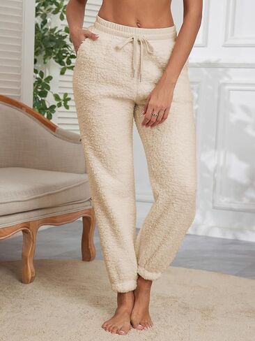 بنطلون رياضي نسائي شتوي من صوف الشيربا من Famulily برباط الخصر بنطلون رياضي سميك حراري مع جيوب in Kuwait