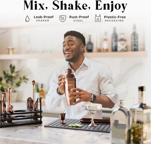 BARE BARREL® Mixology Bartender Kit Bar Set | 14-Piece Cocktail Shaker Set | Martini Barware Mixing Tools for Home Bartending | 35 Recipe Cards | Gift Set (24oz Cobbler Shaker, Silver/Black) in Saudi Arabia