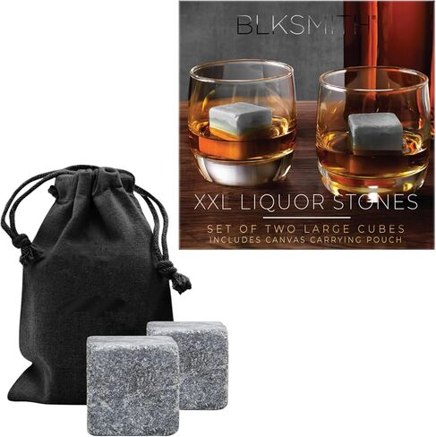 BLKSMITH XXL Liquor Cubes 2 Pcs with Pouch - Extra Large Drink Rocks Beverage Chillers Stones, Ice Whisky Stones, Rock Ice Cubes for Drinks - Last Longer in Saudi Arabia