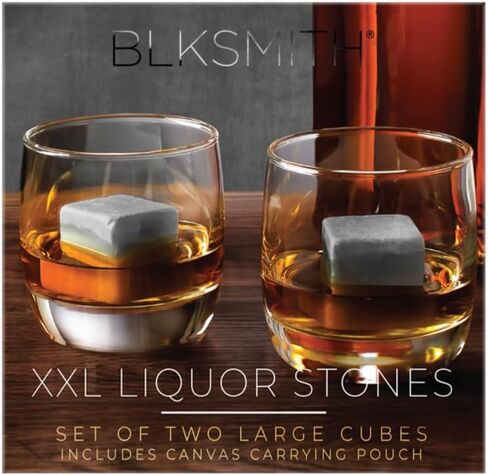 BLKSMITH XXL Liquor Cubes 2 Pcs with Pouch - Extra Large Drink Rocks Beverage Chillers Stones, Ice Whisky Stones, Rock Ice Cubes for Drinks - Last Longer in Saudi Arabia