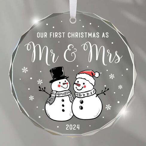 First Christmas Married Ornament 2024 - Wedding Gifts for Couple, Mr and Mrs Gifts, Bride and Groom Gifts, Wedding Shower Gifts, Wedding Ornament, Just Married Glass Ornament in Saudi Arabia