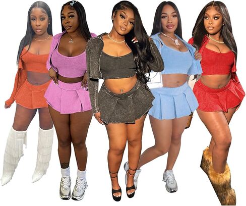 Molilove Women's Sweatsuits Sets 3 Piece Outfits Long Sleeve Crop Jacket Sport Tank and Mini Skirt Spring Summer Tracksuit in Saudi Arabia