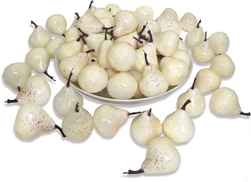 30 قطعة من الكمثرى البيضاء الصغيرة الواقعية، محاكاة الكمثرى النابضة بالحياة، نموذج كمثرى فواكه صناعية وهمية لدعائم التقاط الصور ديكور المنزل والمطبخ والحفلات in Kuwait