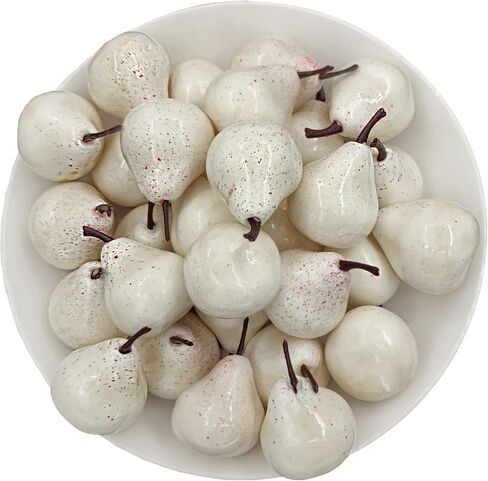 30 قطعة من الكمثرى البيضاء الصغيرة الواقعية، محاكاة الكمثرى النابضة بالحياة، نموذج كمثرى فواكه صناعية وهمية لدعائم التقاط الصور ديكور المنزل والمطبخ والحفلات in Kuwait