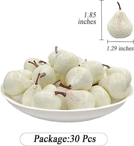 30 قطعة من الكمثرى البيضاء الصغيرة الواقعية، محاكاة الكمثرى النابضة بالحياة، نموذج كمثرى فواكه صناعية وهمية لدعائم التقاط الصور ديكور المنزل والمطبخ والحفلات in Kuwait