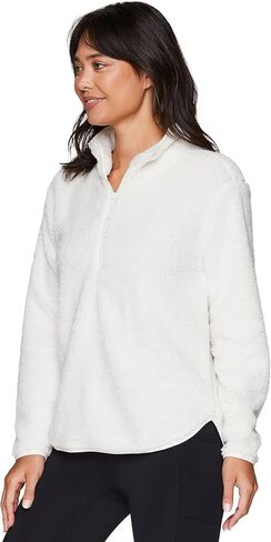 RBX Active Women's Fashion 1/4 Zip Mock Neck Faux Fur Sherpa Pullover Sweatshirt in Saudi Arabia
