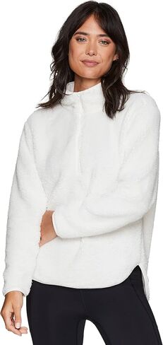 RBX Active Women's Fashion 1/4 Zip Mock Neck Faux Fur Sherpa Pullover Sweatshirt in Saudi Arabia
