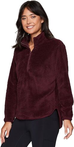 RBX Active Women's Fashion 1/4 Zip Mock Neck Faux Fur Sherpa Pullover Sweatshirt in Saudi Arabia