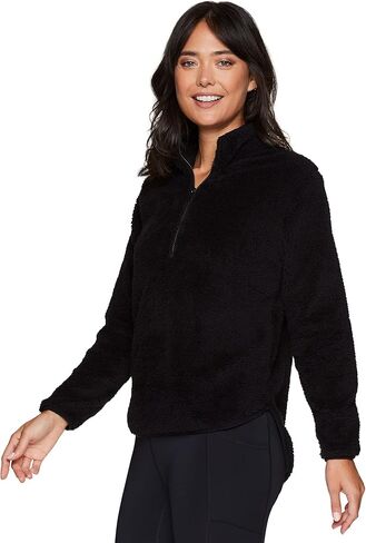 RBX Active Women's Fashion 1/4 Zip Mock Neck Faux Fur Sherpa Pullover Sweatshirt in Saudi Arabia
