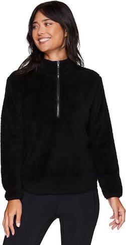 RBX Active Women's Fashion 1/4 Zip Mock Neck Faux Fur Sherpa Pullover Sweatshirt in Saudi Arabia