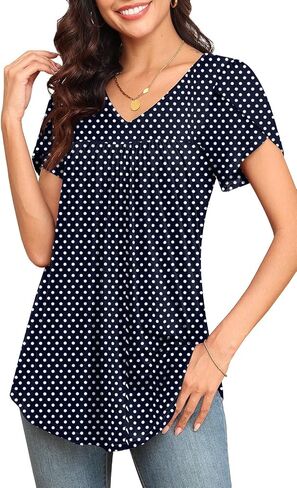 LAOLASI Womens Tunic 2024 New Shirt Short Sleeve Dressy Basic Soft Blouse Daily Comfy Loose Fashion Casual Tunic,Black,XL in Saudi Arabia