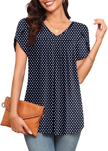 LAOLASI Womens Tunic 2024 New Shirt Short Sleeve Dressy Basic Soft Blouse Daily Comfy Loose Fashion Casual Tunic,Black,XL in Saudi Arabia