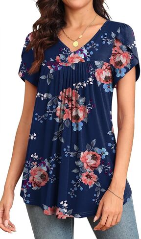 LAOLASI Womens Tunic 2024 New Shirt Short Sleeve Dressy Basic Soft Blouse Daily Comfy Loose Fashion Casual Tunic,Black,XL in Saudi Arabia